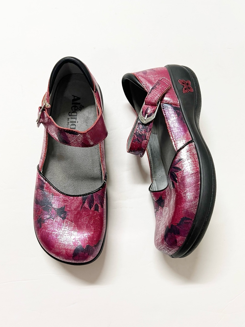 Alegria Womens Pink Floral Leather Buckle Strappy Mary Jane Kyra Shoes Size EU38